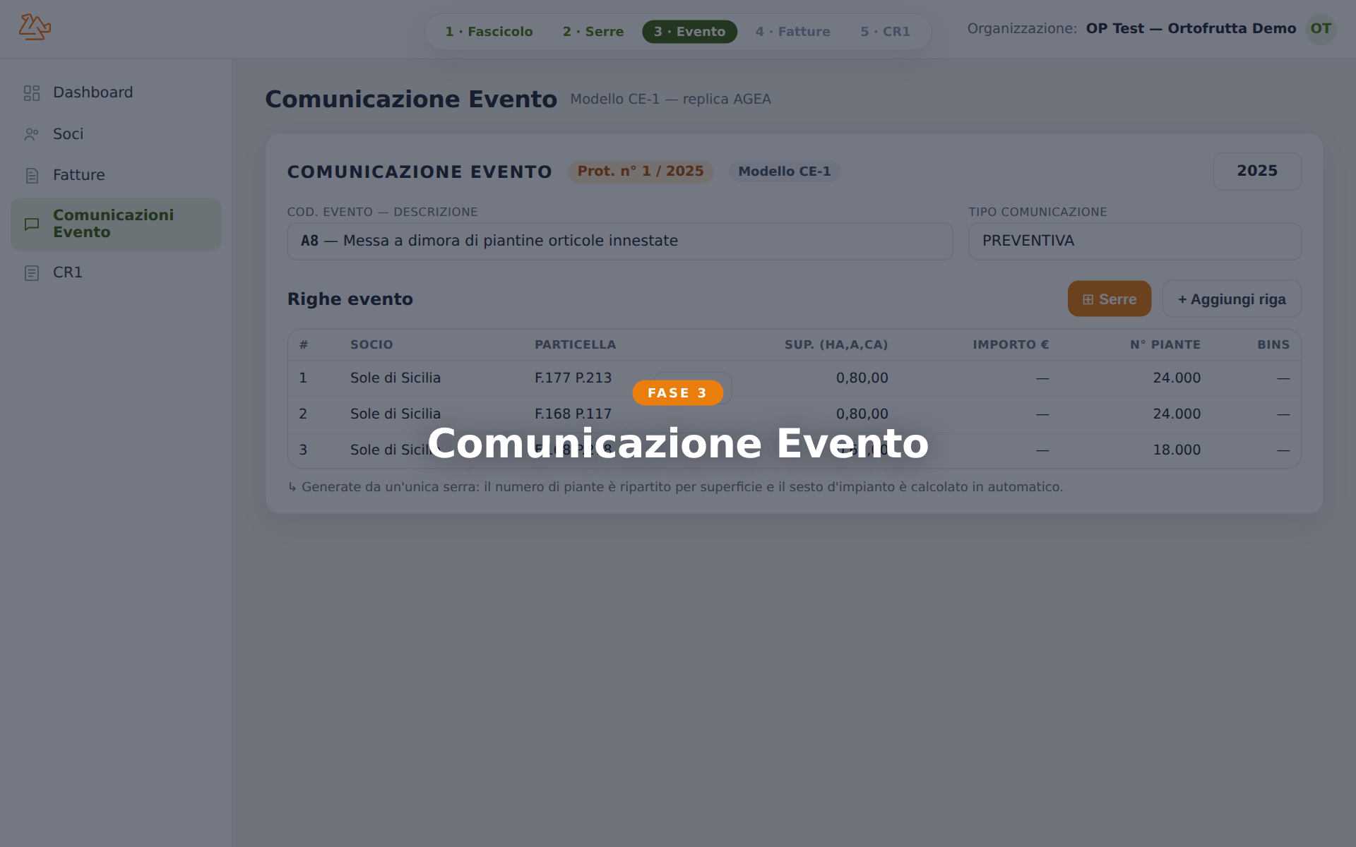 Comunicazioni Evento — schermata 1
