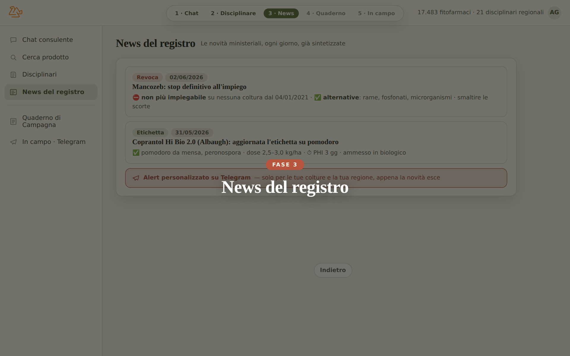 News del registro — schermata 1