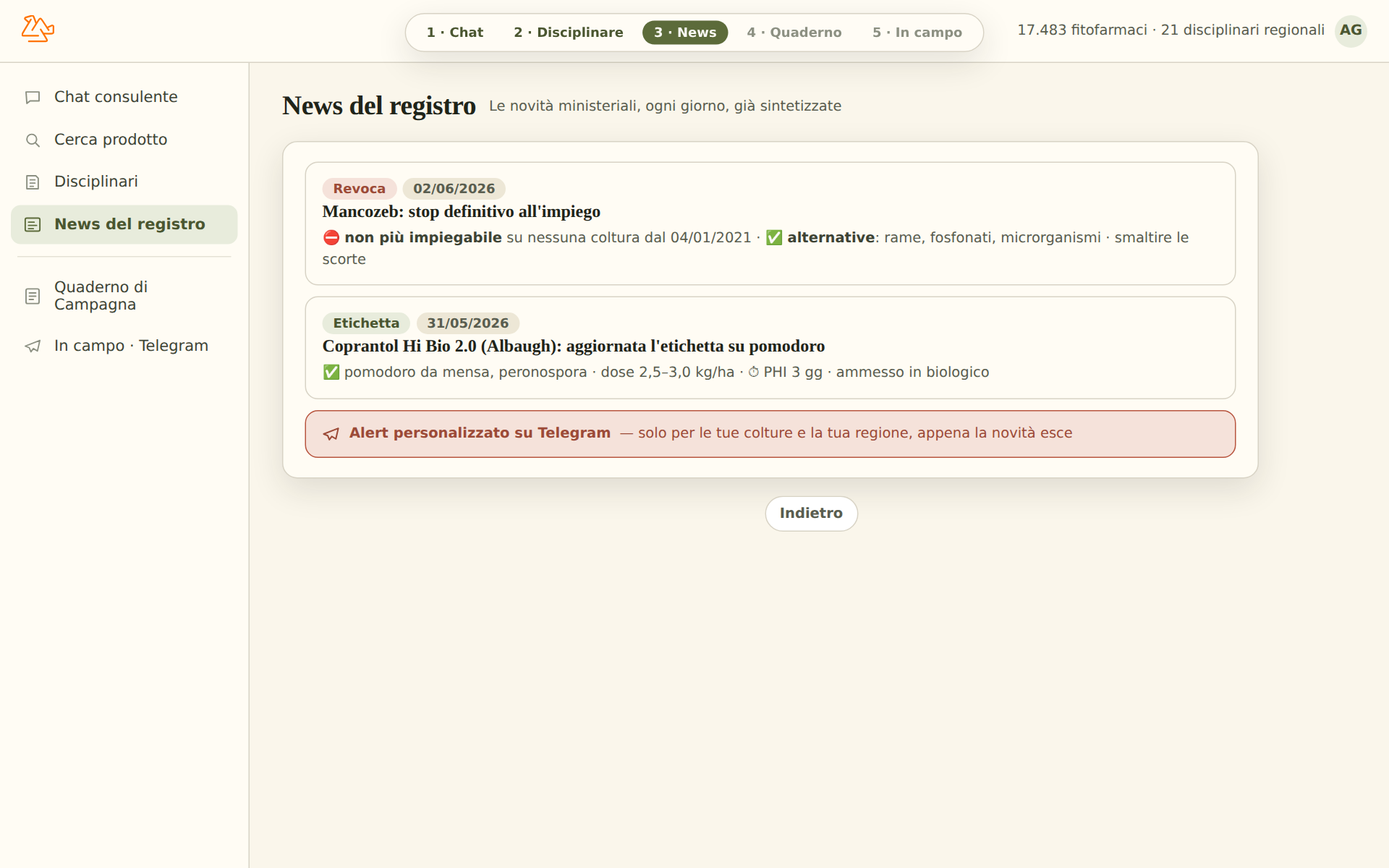 News del registro — schermata 2